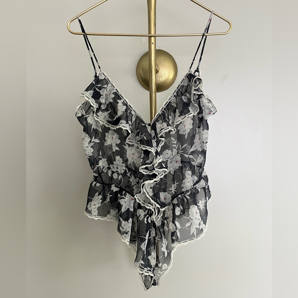 Body Floral Ruffle punk Fairycore Sheer body M (not size check measurements)